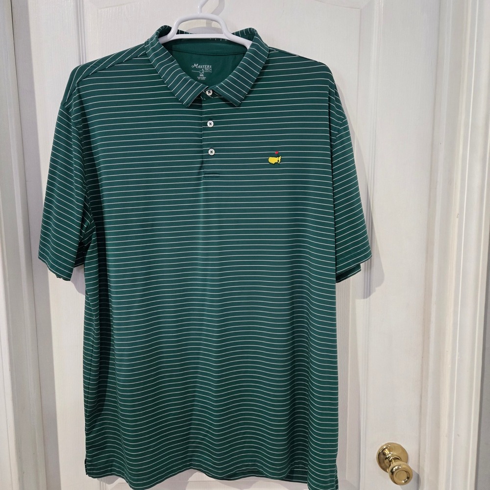 Masters Tech Golf Polo Mens 3XL Green Striped Tournament Logo Short Sleeve - Picture 1 of 10